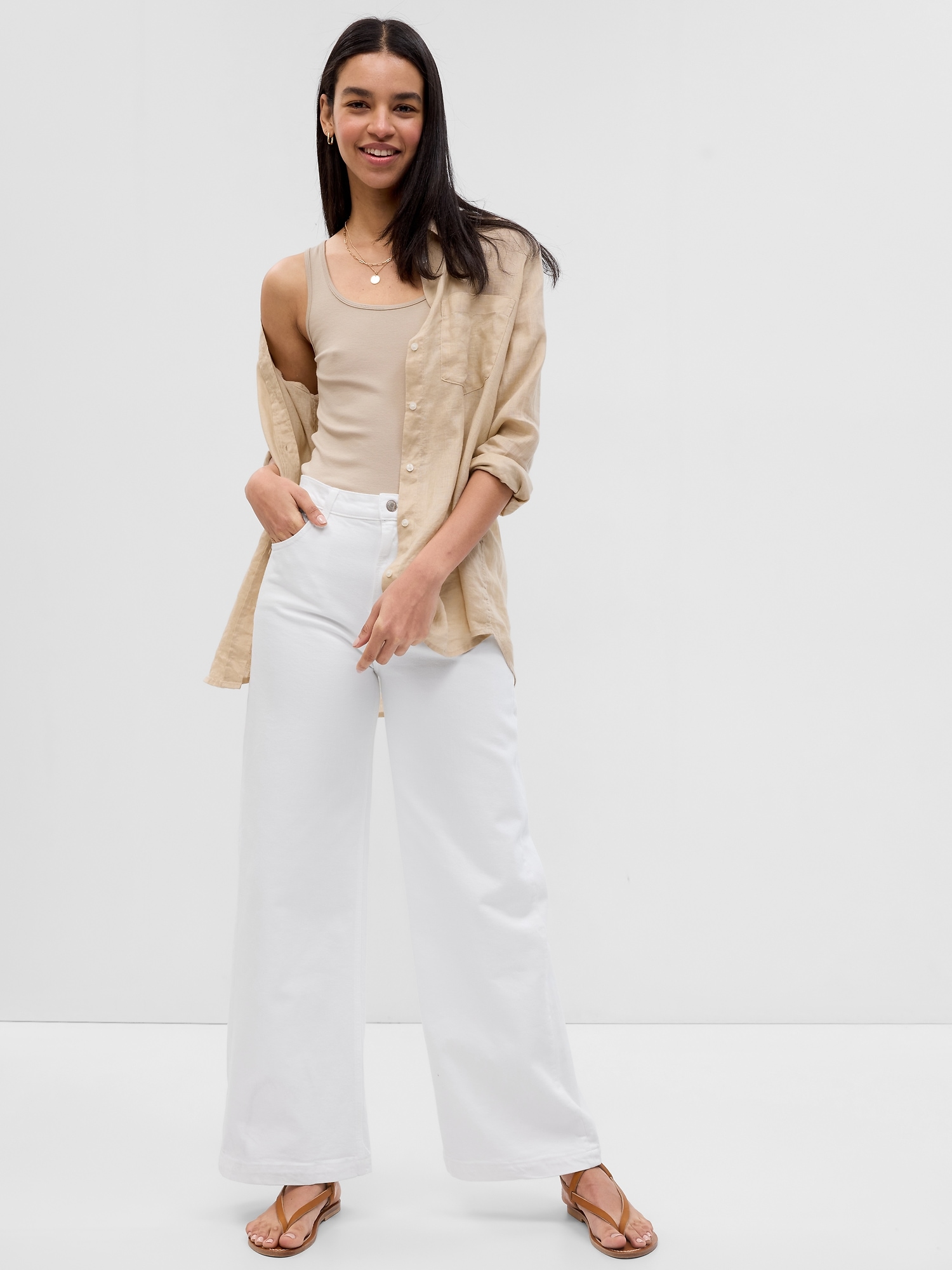 Gap High Rise Stride Wide-Leg Ankle Jeans white. 1 Gap High Rise Stride Wide-Leg Ankle Jeans white. 1