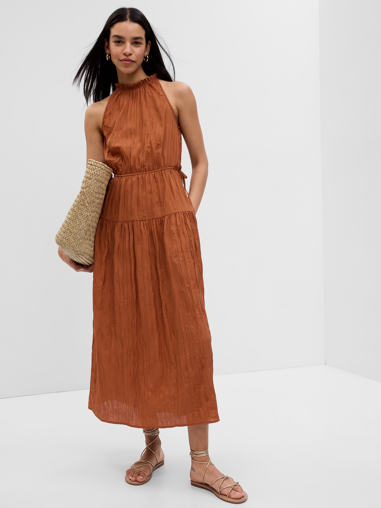 Satin High Neck Midi Dress Gap