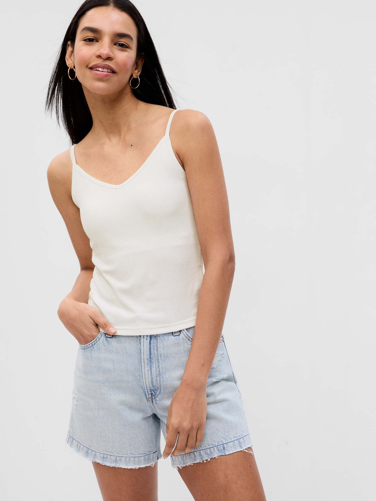 Mini Rib Cropped Tank Top with Shelf-Bra