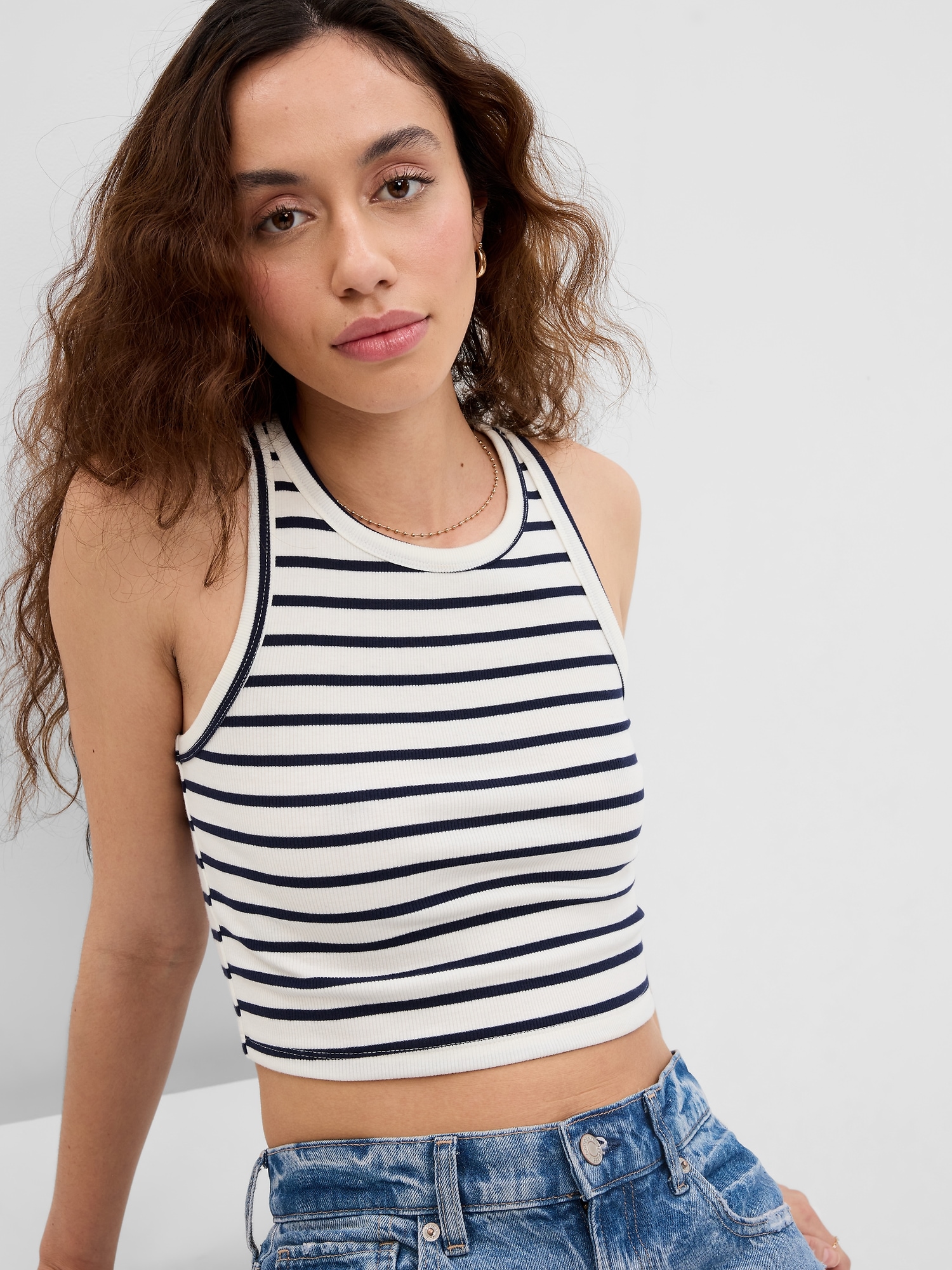 Cropped Stripe Rib Tank Top