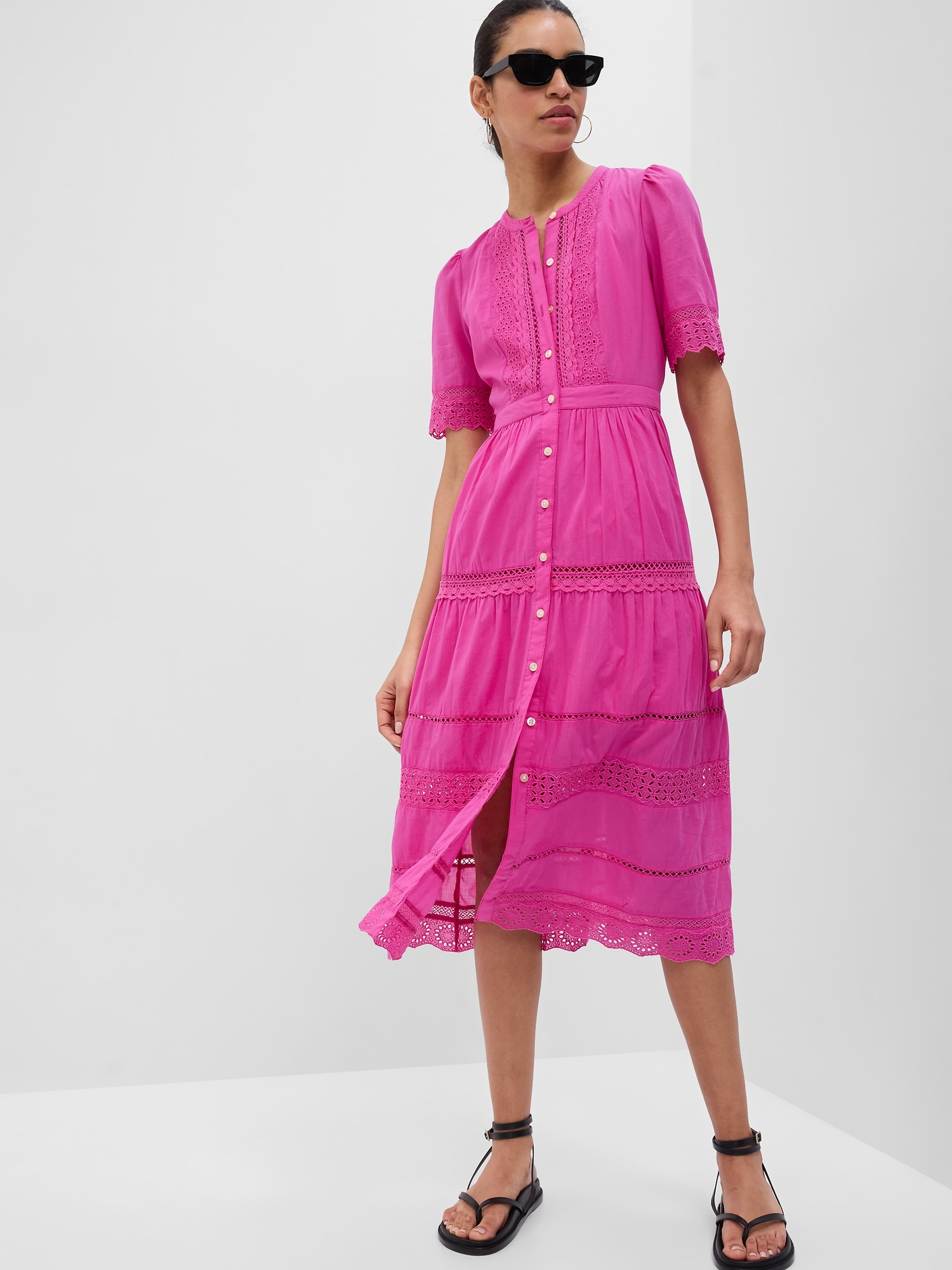 Lace Button-Up Midi Dress | Gap