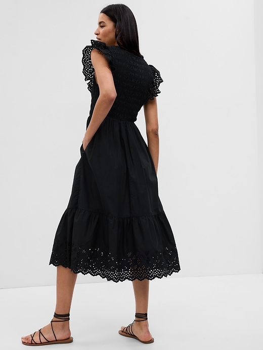 2 of 8 showing, with the color black of product Ruffle Sleeve Smocked Midi Dress