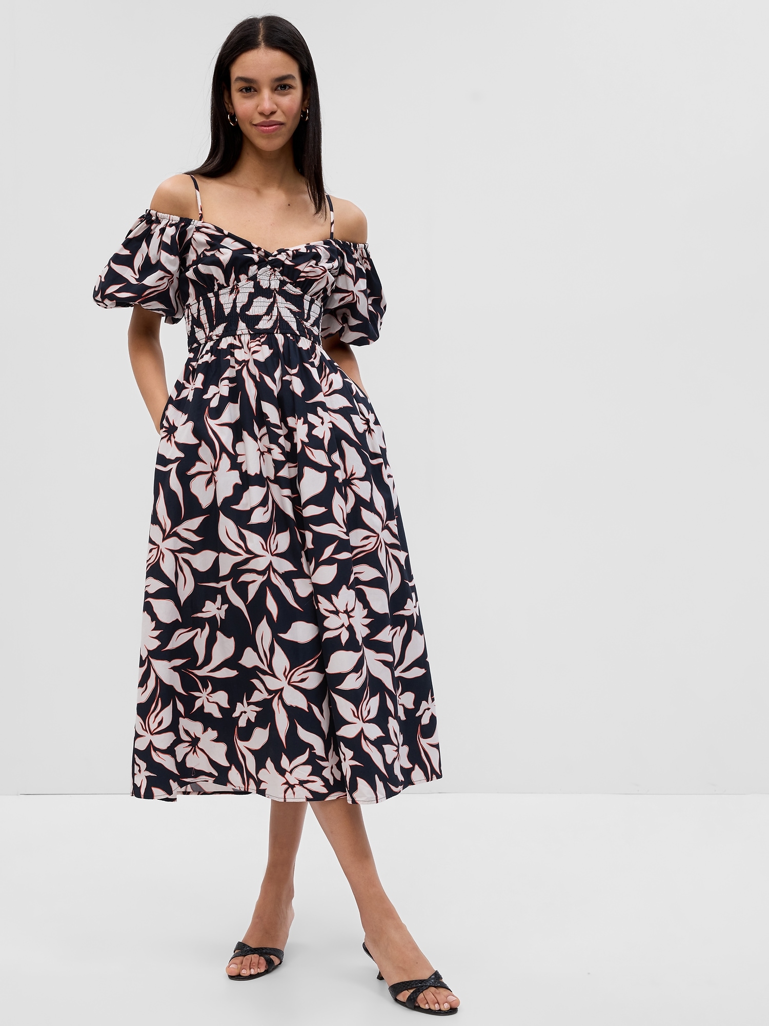 Off Shoulder Puff Sleeve Maxi Dress Gap