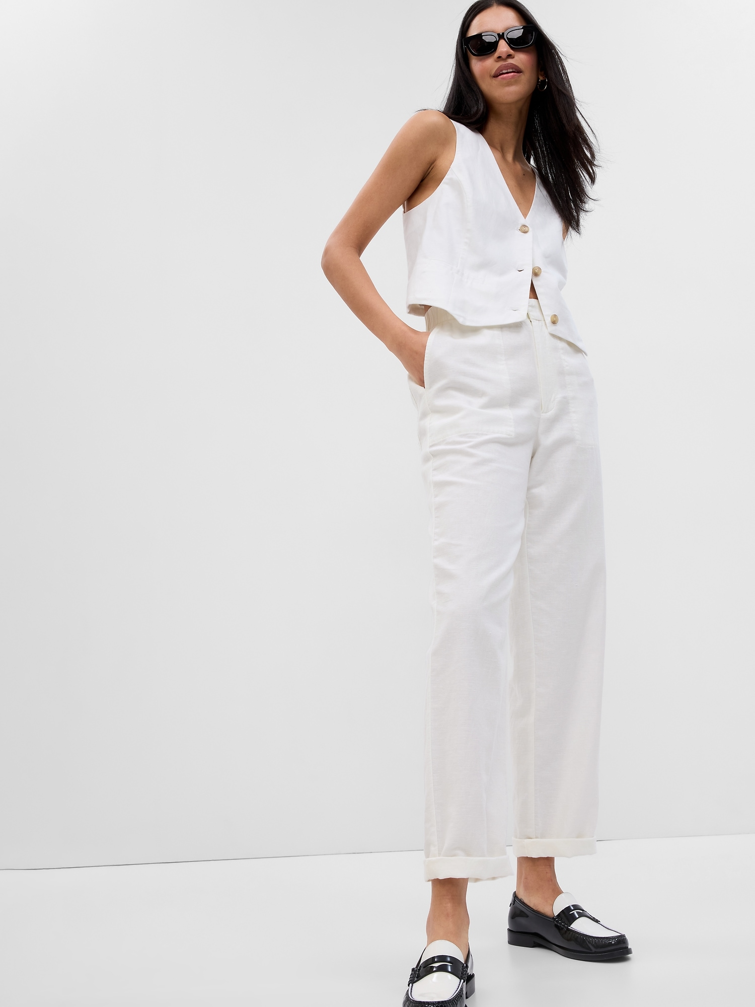 Buy Gap Wide-Leg Linen Trousers from the Gap online shop