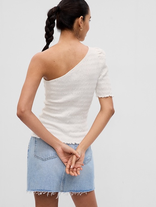 2 of 8 showing, with the color new off white of product Smocked One-Shoulder Top