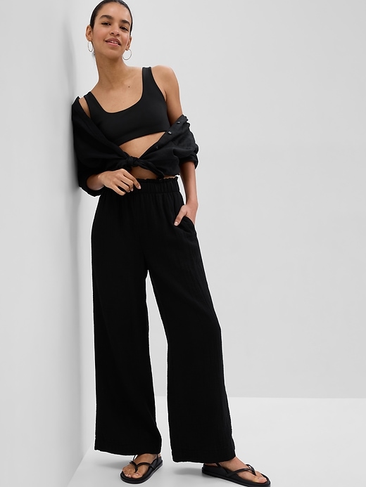 Image number 9 showing, Crinkle Gauze Wide-Leg Pants