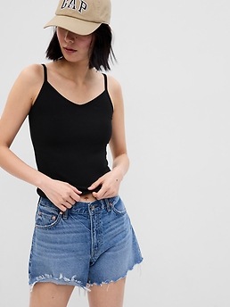 Mini Rib Cropped Tank Top with Shelf-Bra