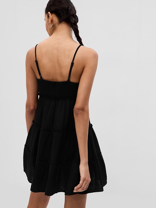 2 of 8 showing, with the color BLACK of product Crinkle Gauze Tiered Mini Dress