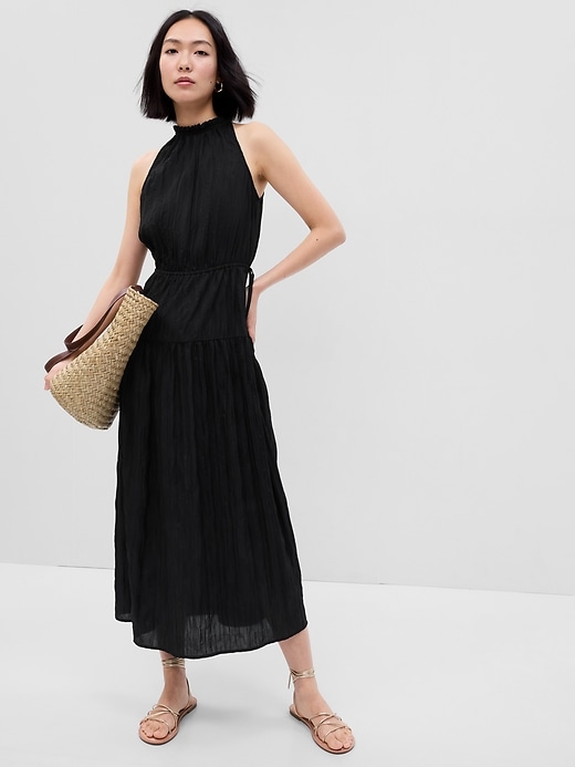 1 of 8 showing, with the color BLACK of product Satin High Neck Midi Dress