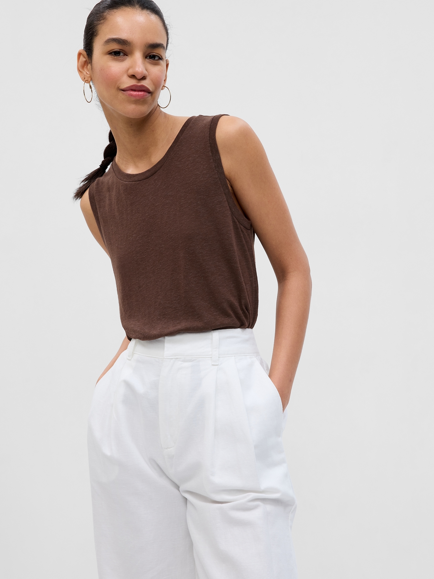 Linen-Blend Shell Tank Top