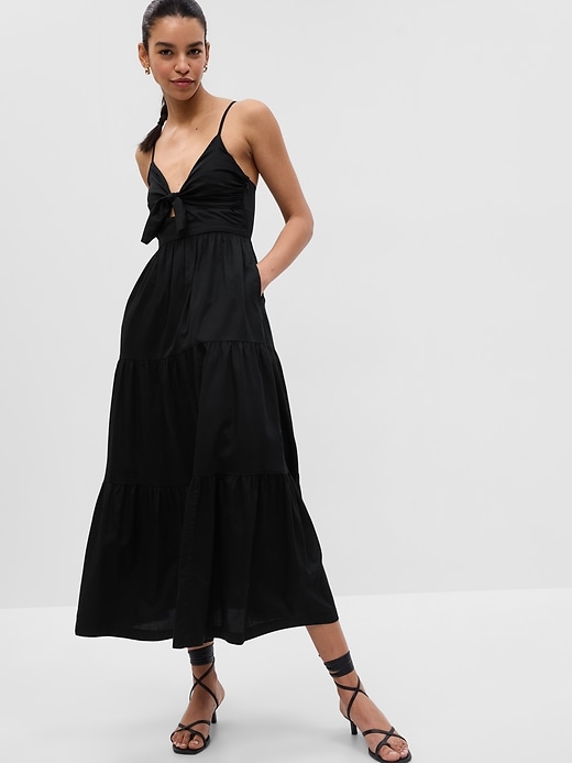 1 of 8 showing, with the color BLACK of product Tie-Front Cutout Maxi Dress
