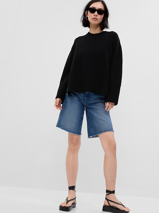 1 of 8 showing, with the color black of product 24/7 Split-Hem Crewneck Sweater