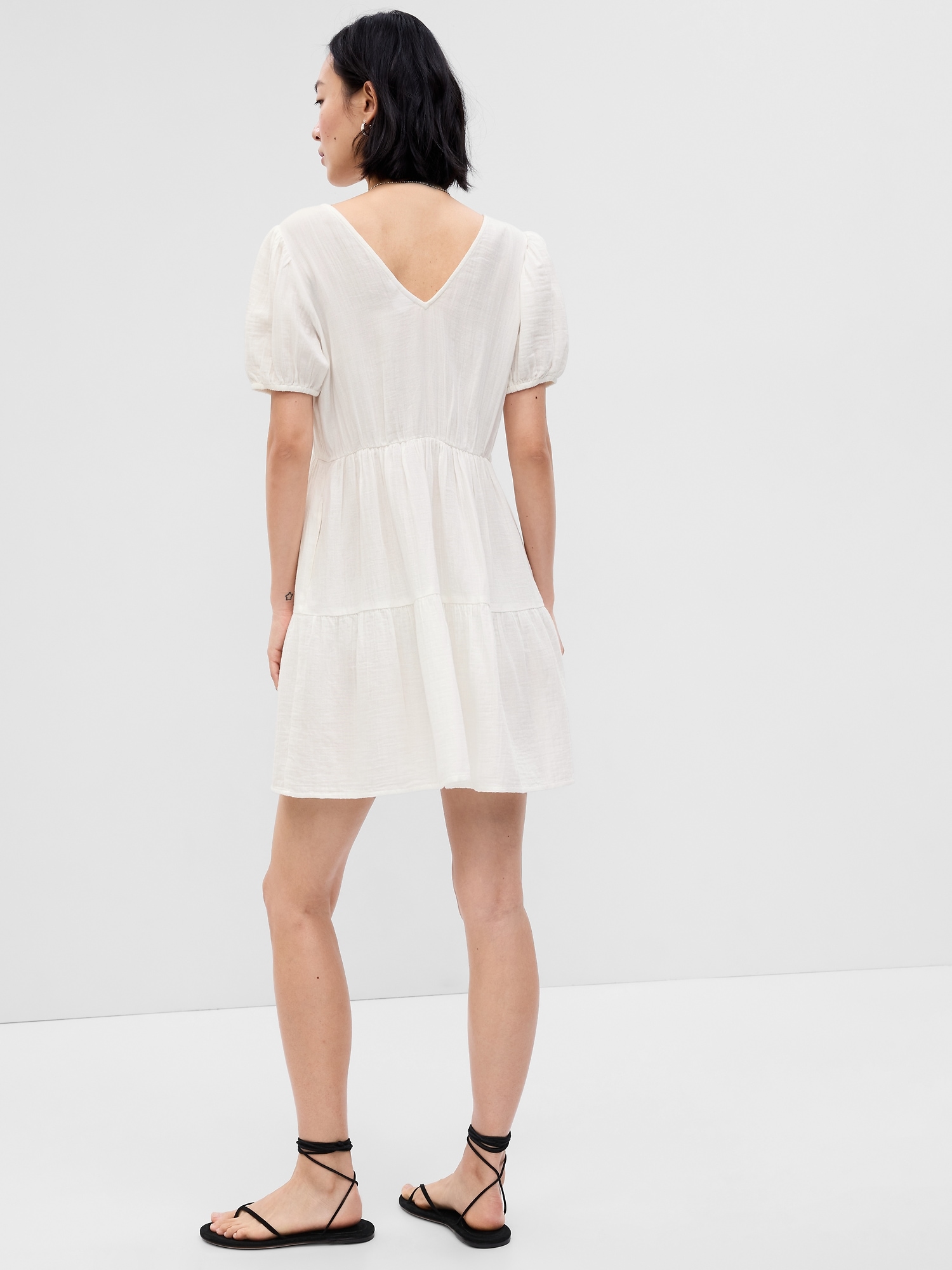 Crinkle Gauze Puff Sleeve Tiered Mini Dress | Gap