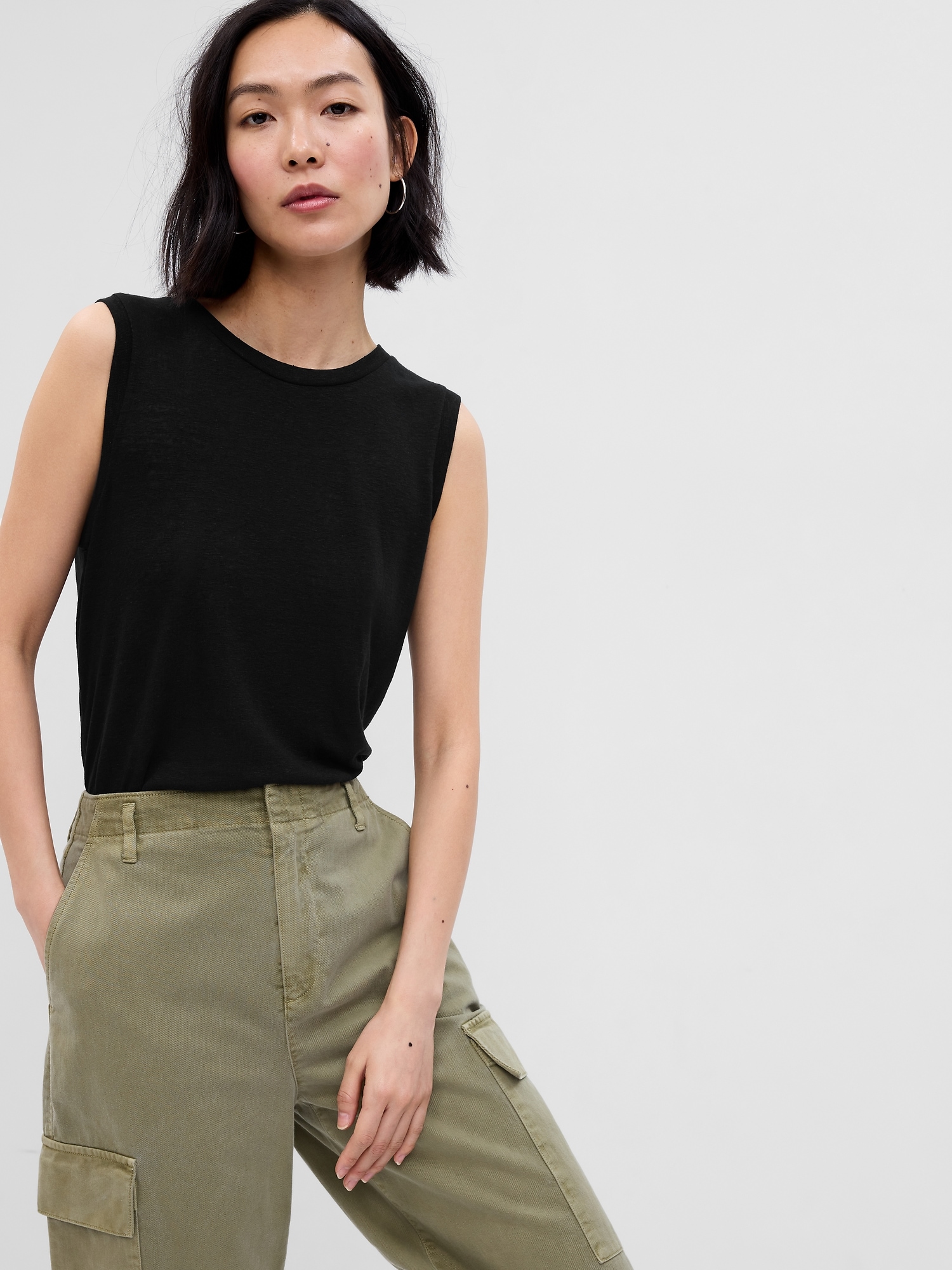 Gap Linen-Blend Shell Tank Top black. 1 Gap Linen-Blend Shell Tank Top black. 1