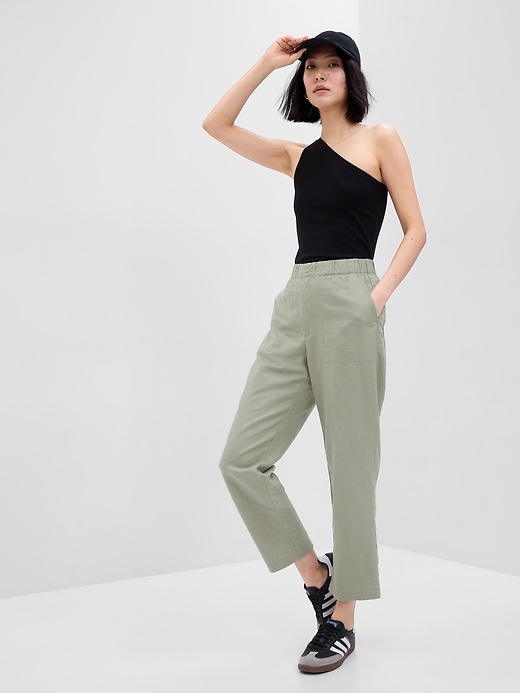 Image number 1 showing, Linen-Cotton Pull-On Pants