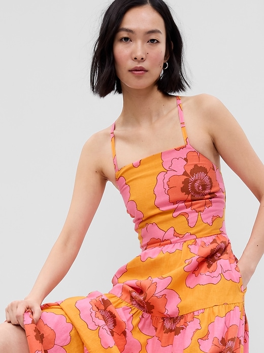 Image number 3 showing, Linen-Blend Tie-Back Tiered Maxi Dress