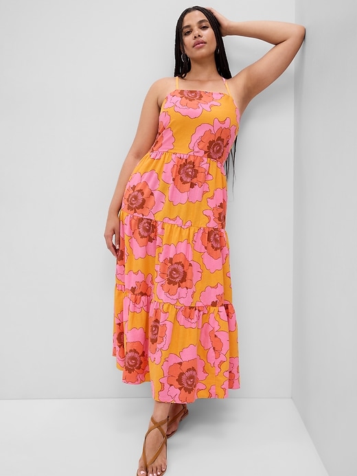 Image number 4 showing, Linen-Blend Tie-Back Tiered Maxi Dress