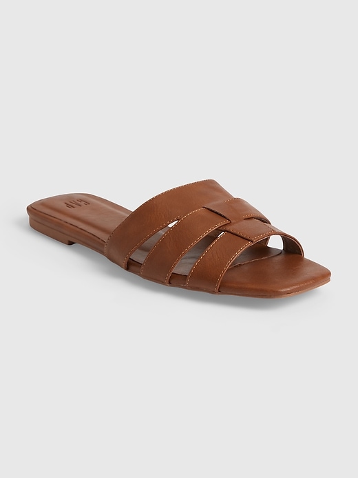 1 of 8 showing, with the color cognac brown of product Faux-Leather Sandals