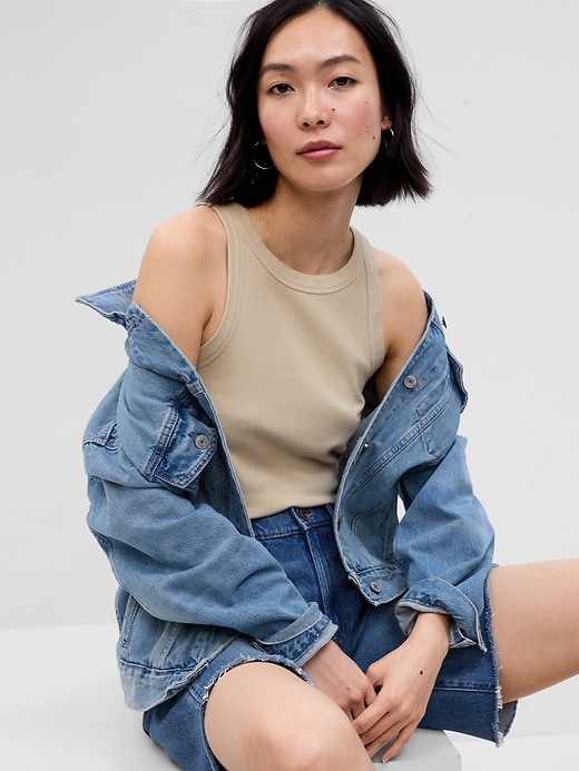1 of 8 showing, with the color sand khaki tan of product Rib Halter Tank Top