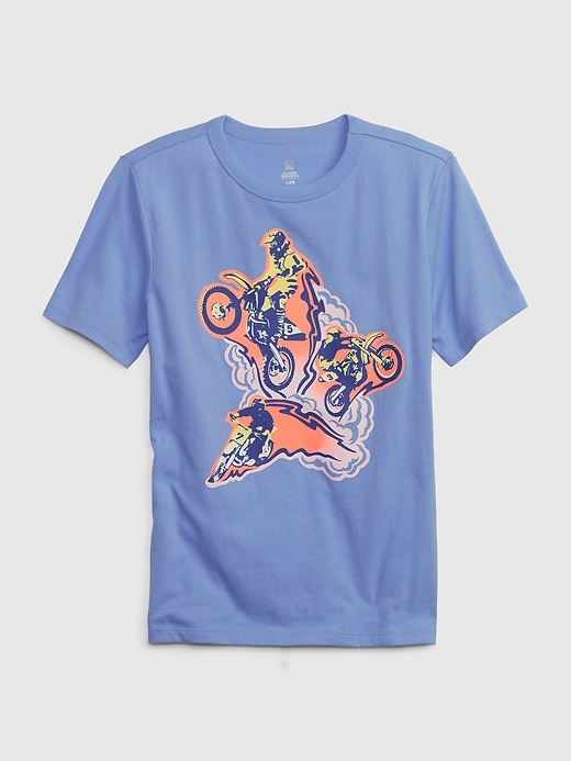 1 of 8 showing, with the color shirting blue of product Kids Organic Cotton Graphic T-Shirt