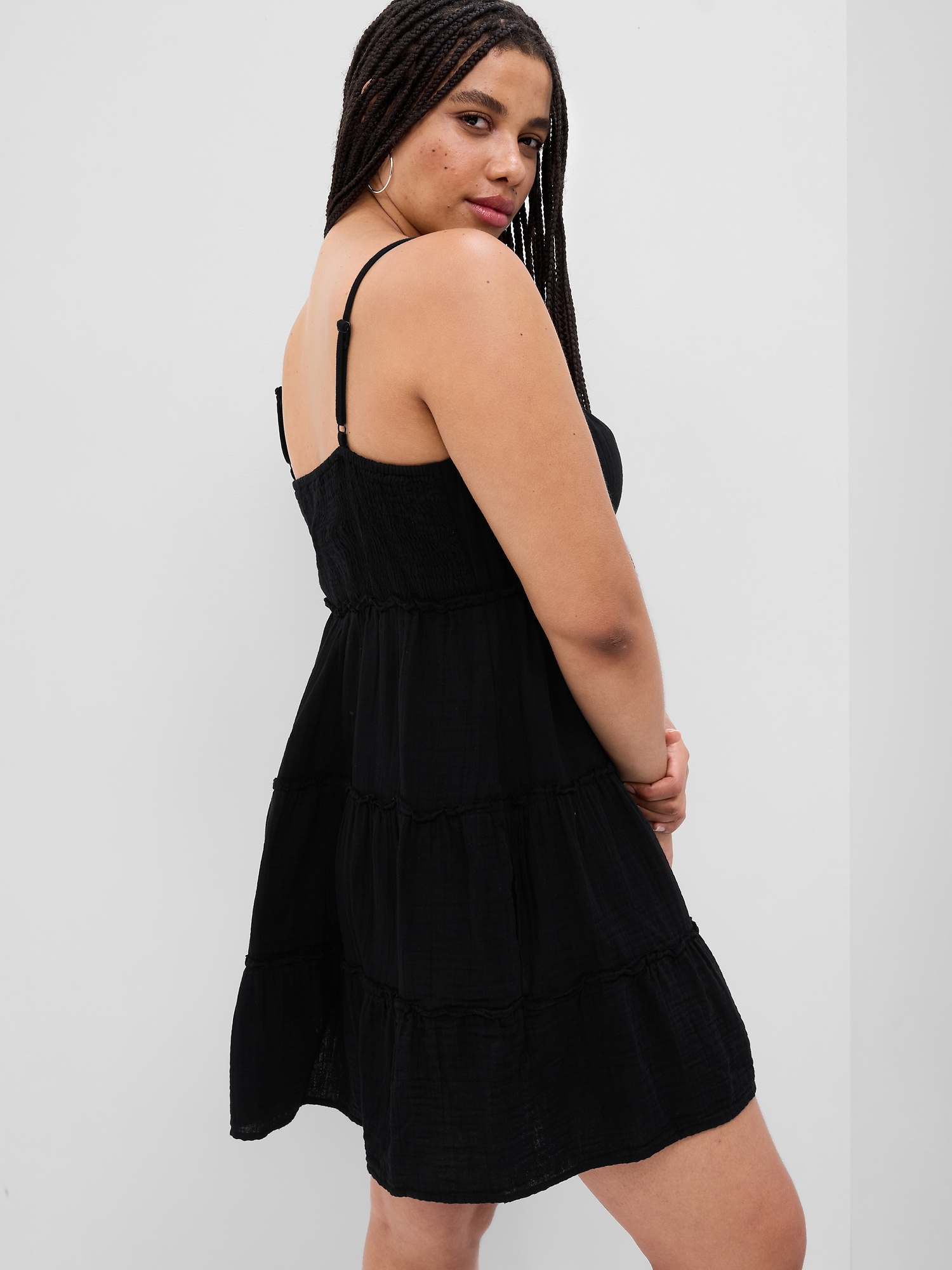 Crinkle Gauze Tiered Mini Dress Gap