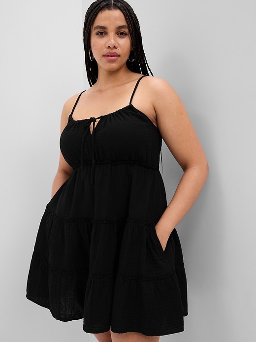 gap crinkle gauze tiered mini dress Gap Crinkle Gauze Puff Sleeve Tiered Mini Dress In May Pink