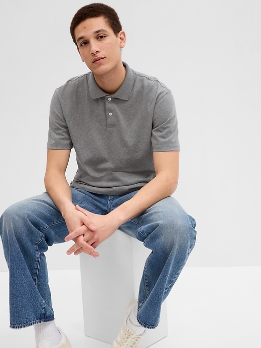 1 of 8 showing, with the color heather grey of product Organic Cotton Polo Shirt