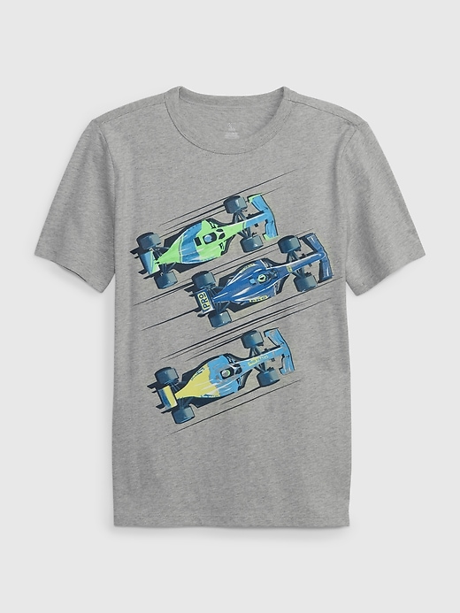 1 of 8 showing, with the color light heather grey of product Kids Organic Cotton Graphic T-Shirt