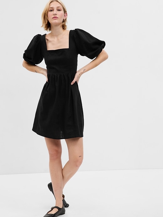 Image number 4 showing, Linen-Blend Puff Sleeve Mini Dress