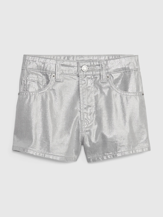 1 of 8 showing, with the color SILVER METALLIC of product Kids High Rise Metallic Shortie Shorts