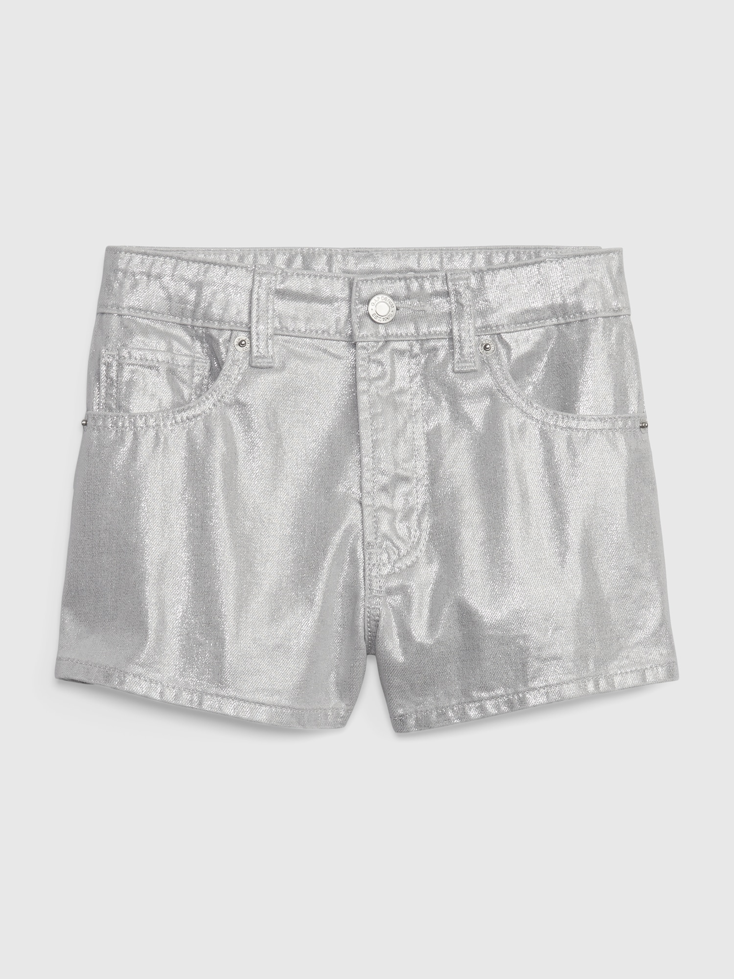 Gap Kids High Rise Metallic Shortie Shorts silver. 1