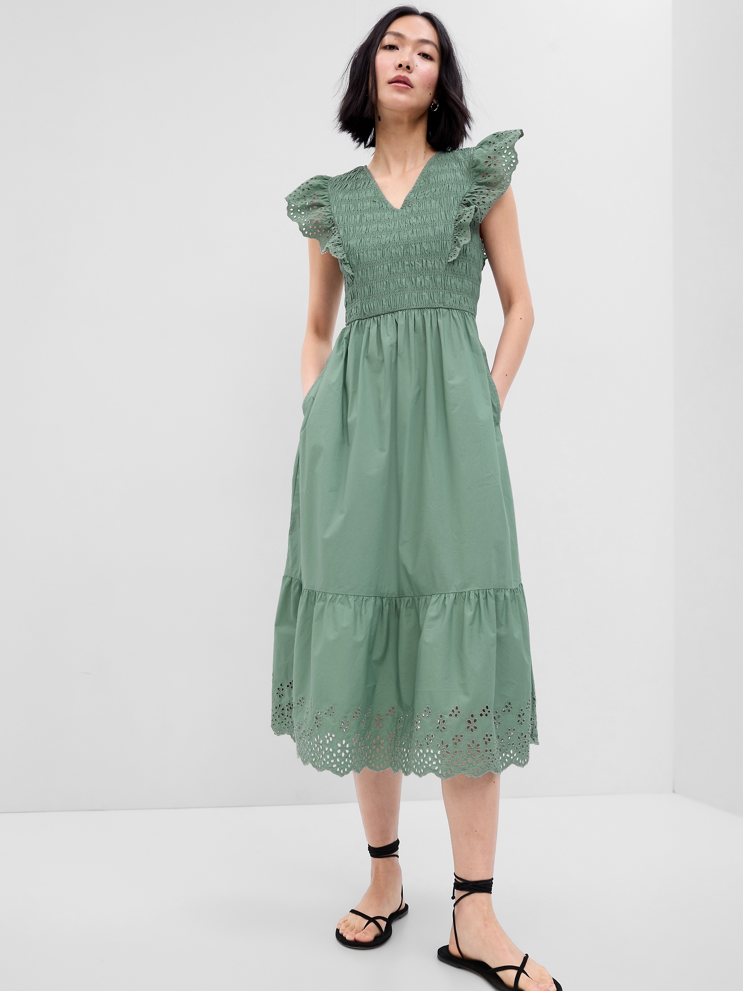 Ruffle Sleeve Smocked Midi Dress | Gap