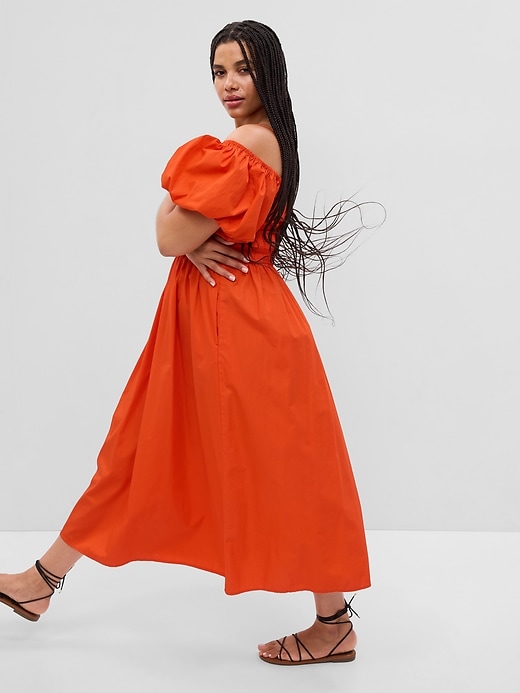 gap off shoulder dress Off-Shoulder Puff Sleeve Maxi Dress