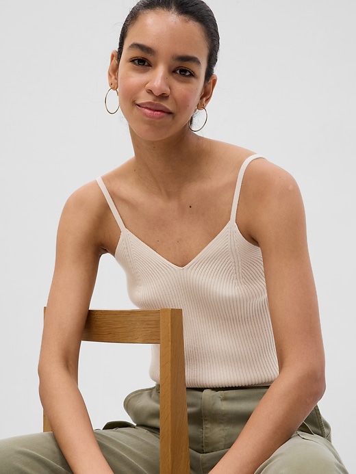 1 of 8 showing, with the color birch beige of product Rib Sweater Tank Top