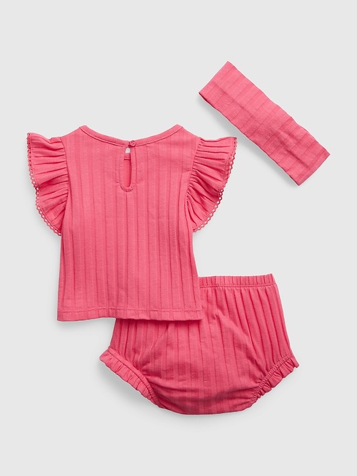 2 of 8 showing, with the color sugar coral pink of product Baby Rib Outfit Set