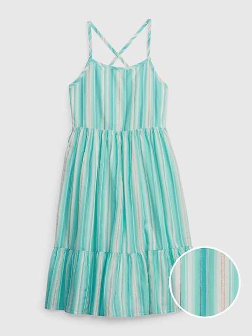 1 of 8 showing, with the color turqoise stripe of product Kids Crinkle Gauze Tiered Midi Dress