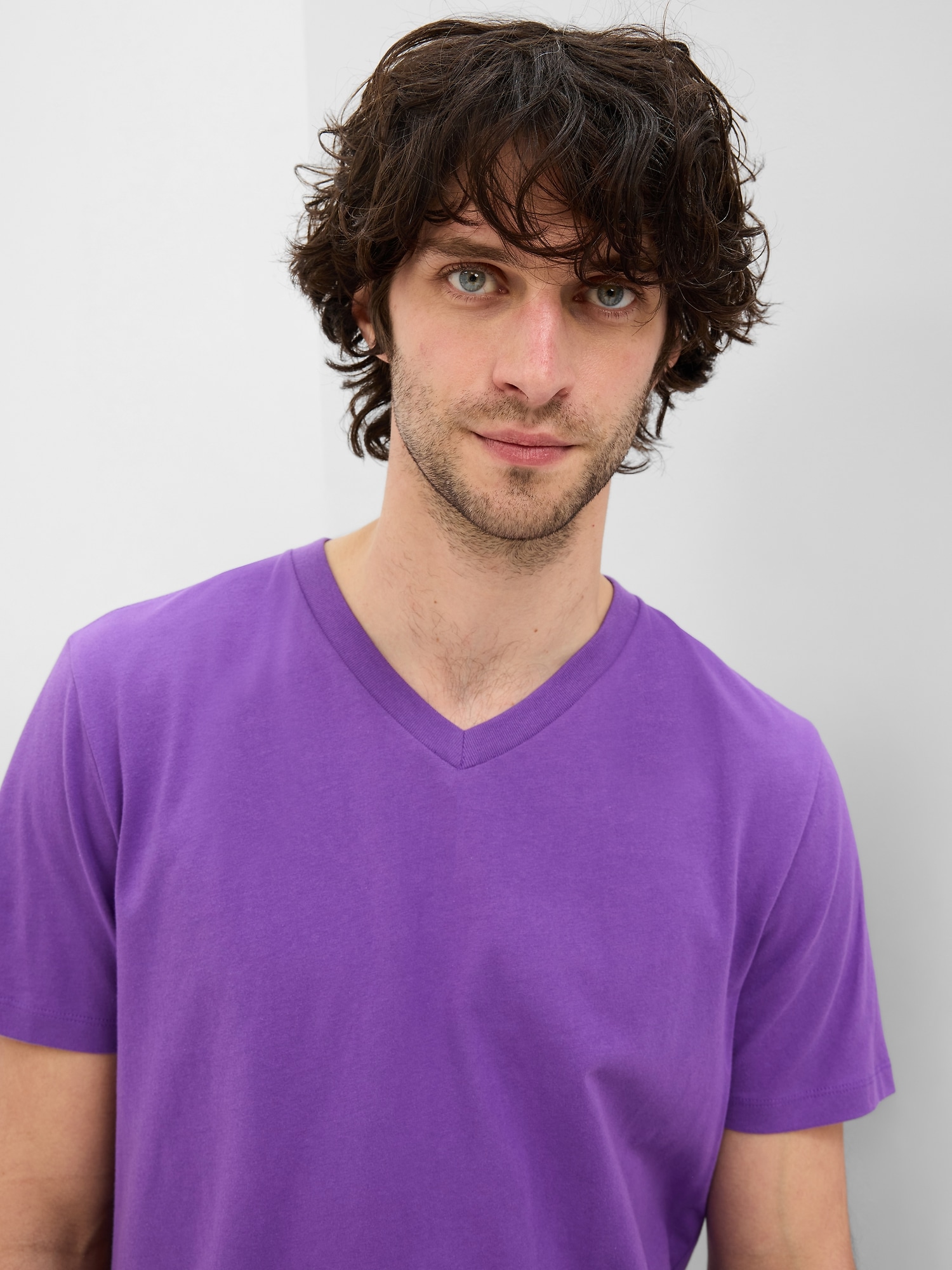 Gap Standard V-Neck T-Shirt purple. 1