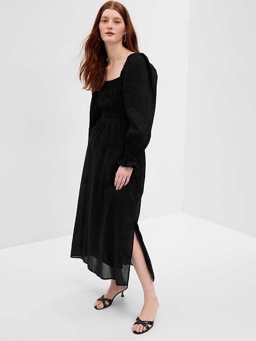 Women's Plus Size Puff Sleeve Black Maxi Dress