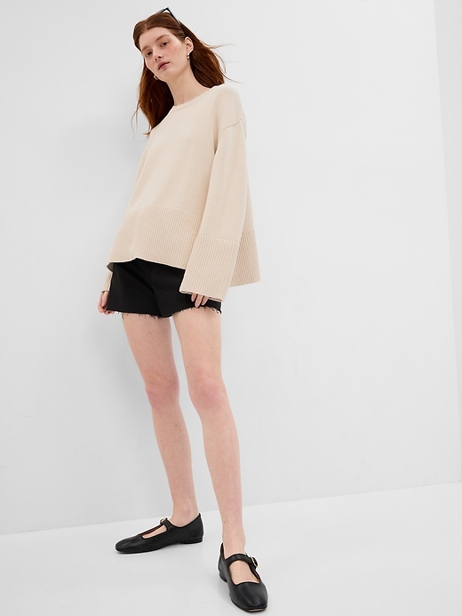 1 of 8 showing, with the color stone beige of product 24/7 Split-Hem Crewneck Sweater