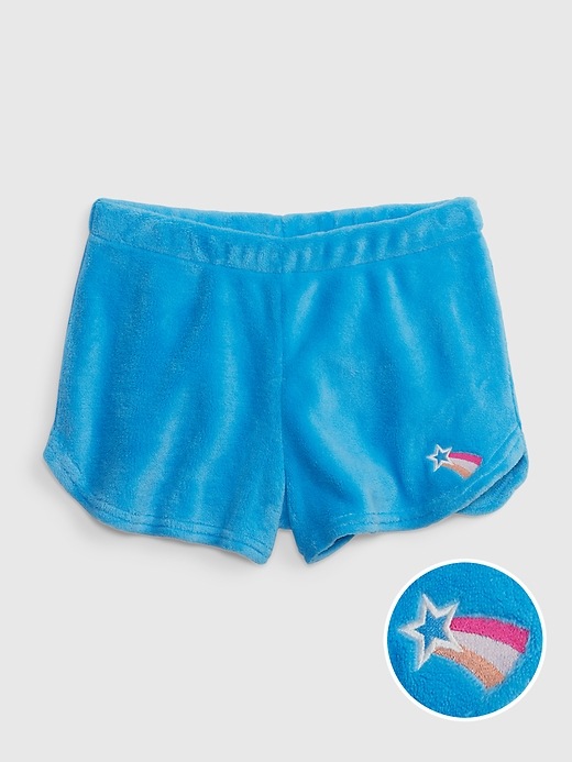 1 of 8 showing, with the color delta blue of product Kids Fuzzy PJ Shorts