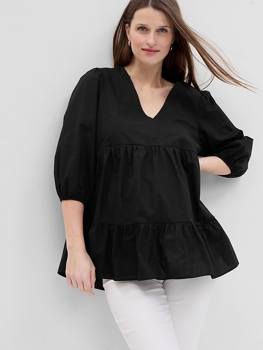 Image number 3 showing, Maternity Poplin Tiered Top