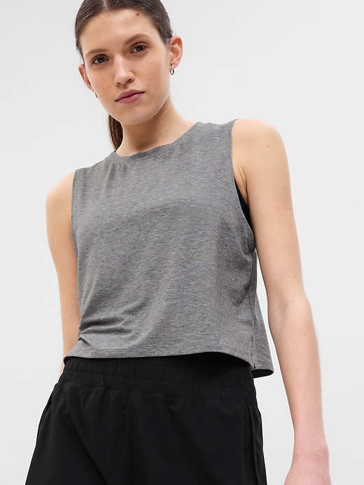 1 of 8 showing, with the color new heather grey of product GapFit  Breathe Cropped Muscle Tank Top
