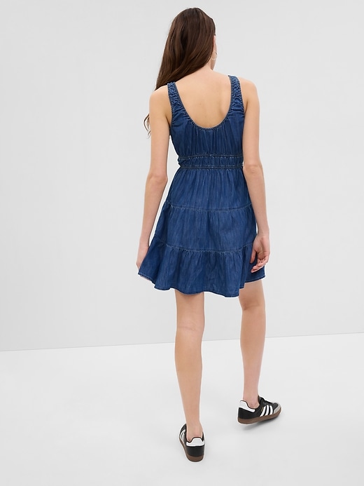 2 of 8 showing, with the color dark wash of product Organic Cotton Denim Tiered Mini Dress