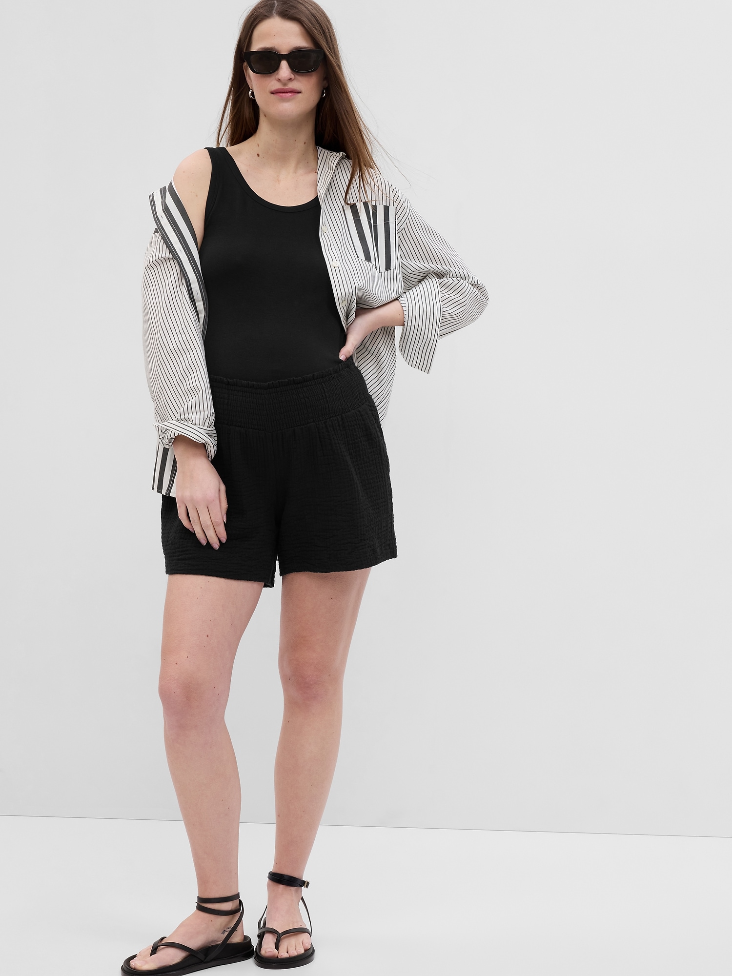 Maternity Crinkle Gauze Smocked Shorts Gap