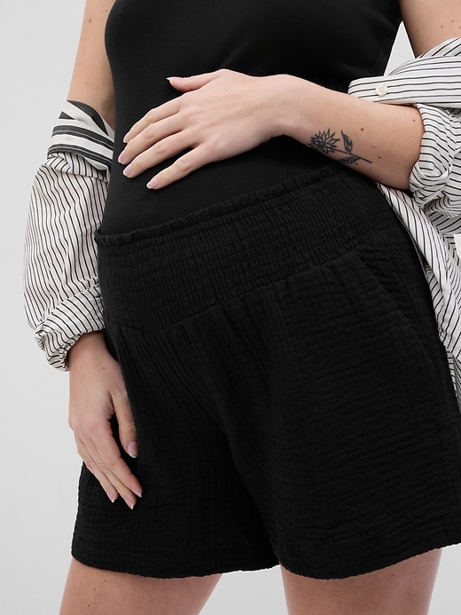 Image number 3 showing, Maternity Crinkle Gauze Smocked Shorts