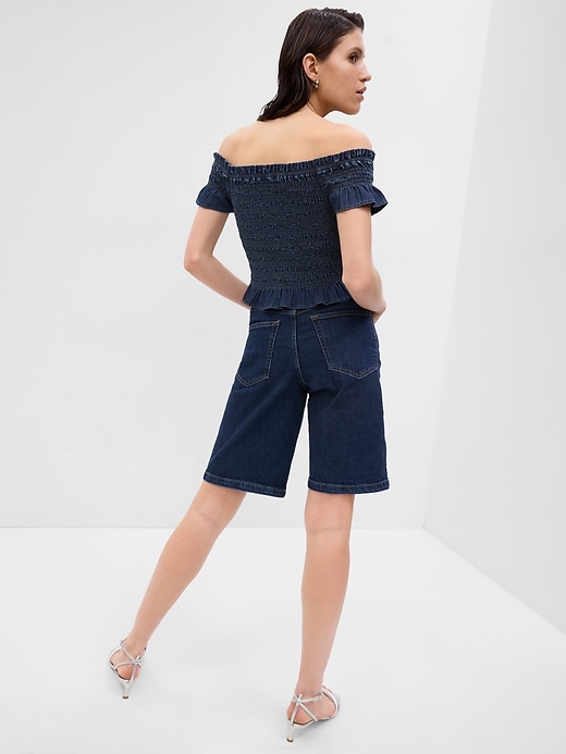 2 of 8 showing, with the color dark wash of product 10" High Rise Stride Denim Bermuda Shorts