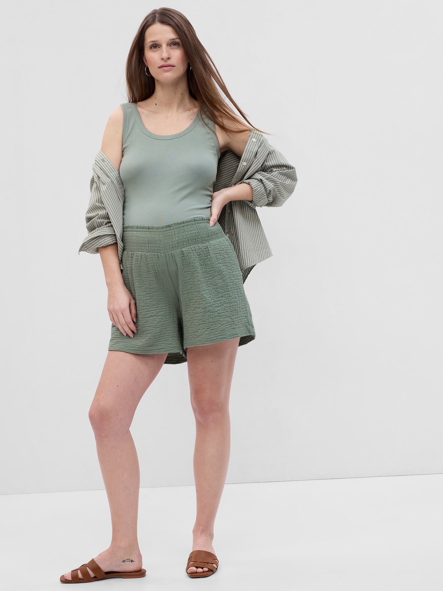 Maternity Crinkle Gauze Smocked Shorts Gap