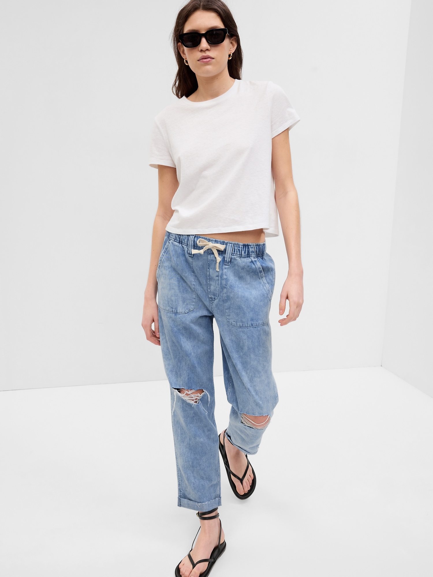 Gap High Rise Easy Denim Utility Jeans With Washwell In Light Indigo