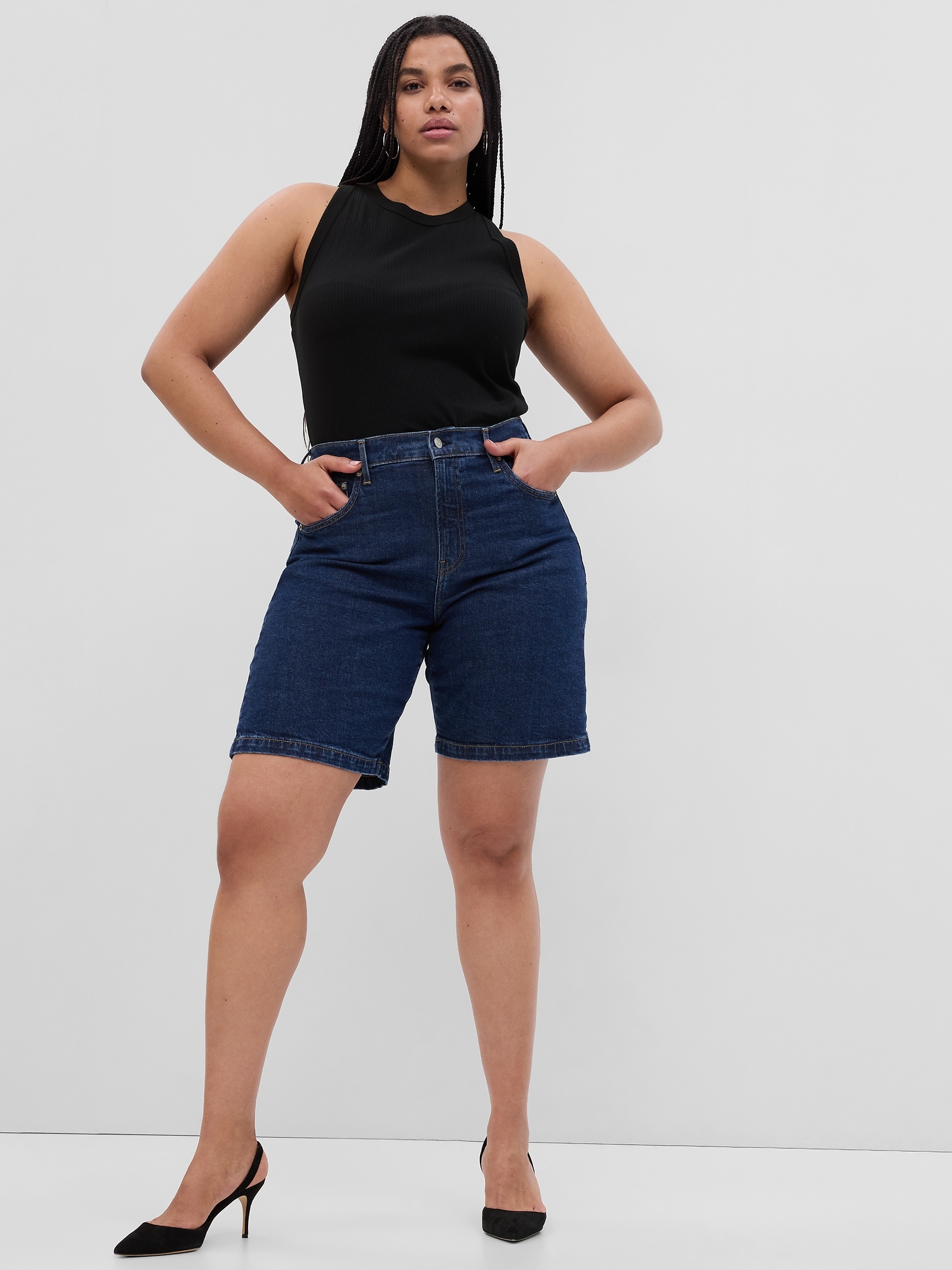 10 High Rise Stride Denim Bermuda Shorts