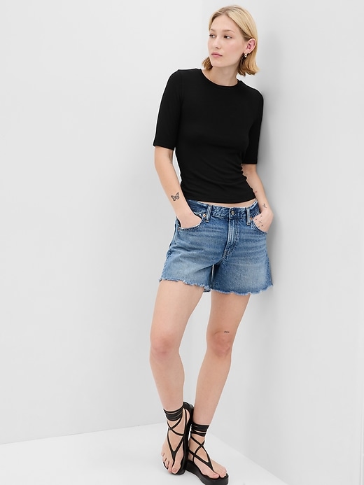 1 of 8 showing, with the color black of product Mini Rib Keyhole T-Shirt